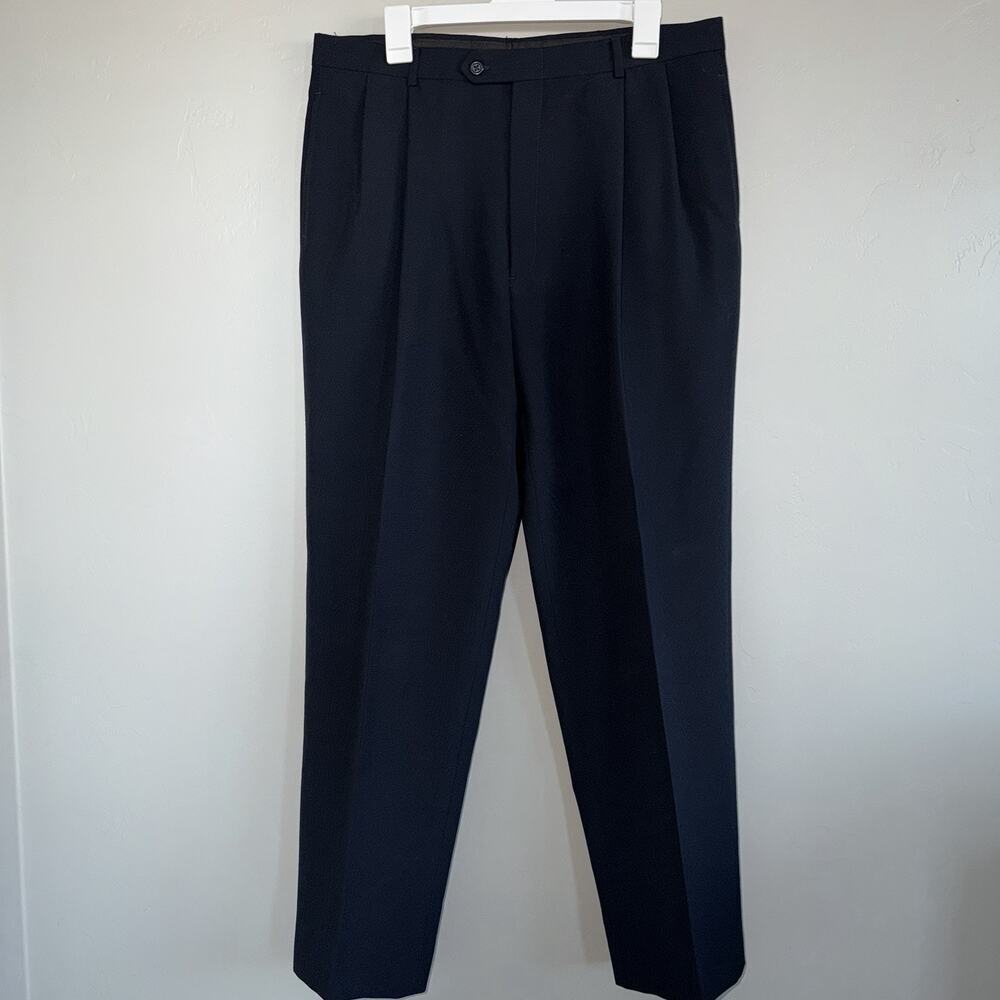 Vintage Austin Reed 34x32 Men’s Pleated Dress Pants Navy Blue Trousers London